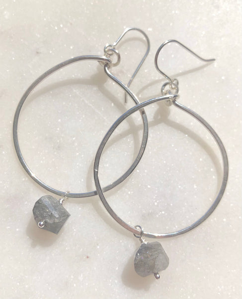 Labradorite and Sterling Silver Hoop Earrings