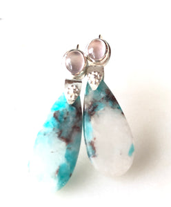 Amazonite and Rose Quartz Sterling Silver Earrings