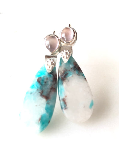 Amazonite and Rose Quartz Sterling Silver Earrings