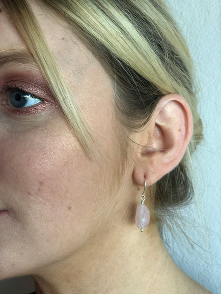 Rose Quartz Gemstone Earrings with Sterling Silver Earwires