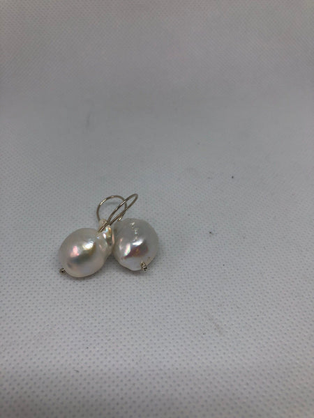 Freshwater White Baroque Pearl earrings with 9kt White Gold Hand forged earwires
