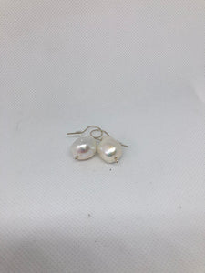 Freshwater White Baroque Pearl earrings with 9kt White Gold Hand forged earwires